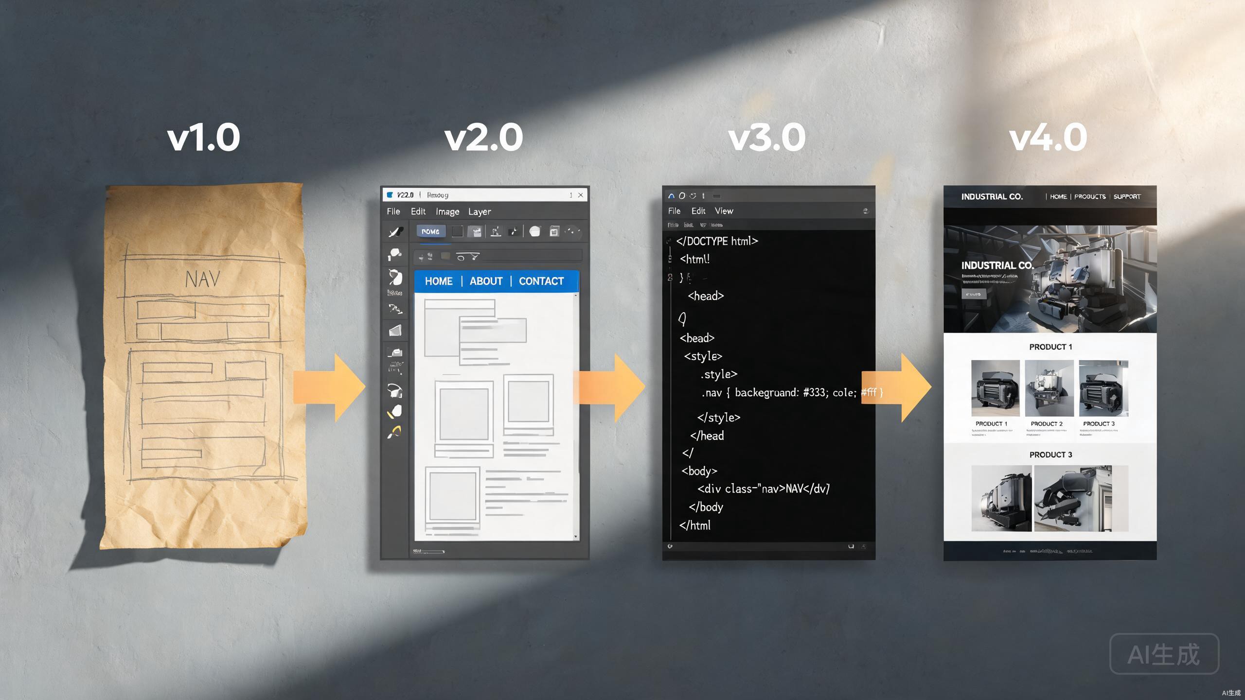技术演进 - v1.0 到 v4.0 四阶段技术发展对比